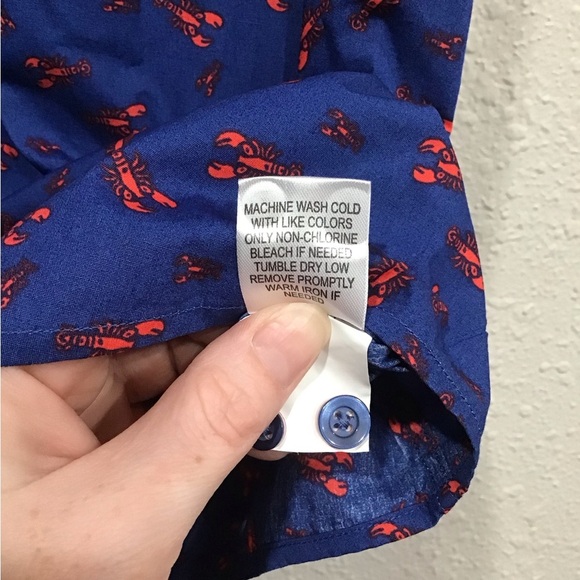 Johnston & Murphy Men’s XXL Lobster Print Button-Up Shirt Blue Short Sleeve - Picture 5 of 7